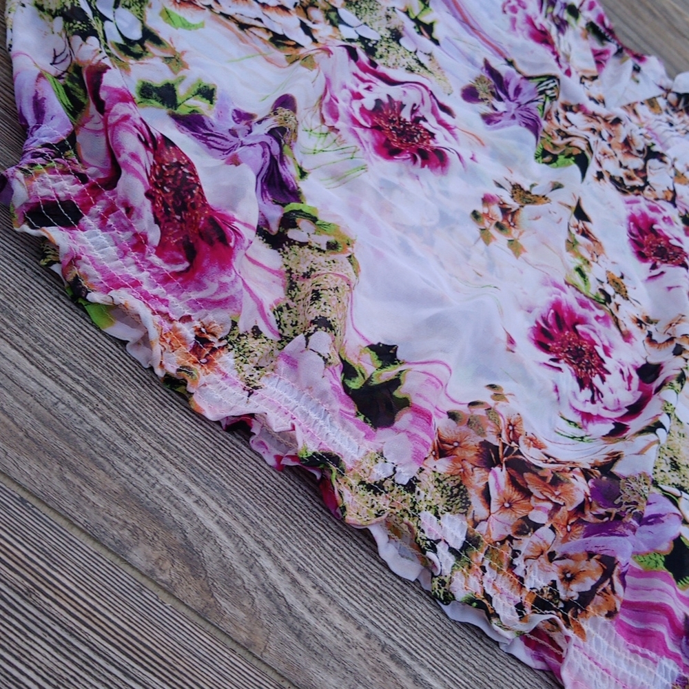 Flower Print Pattern Sheer Lightweight Blouse Top - image 7